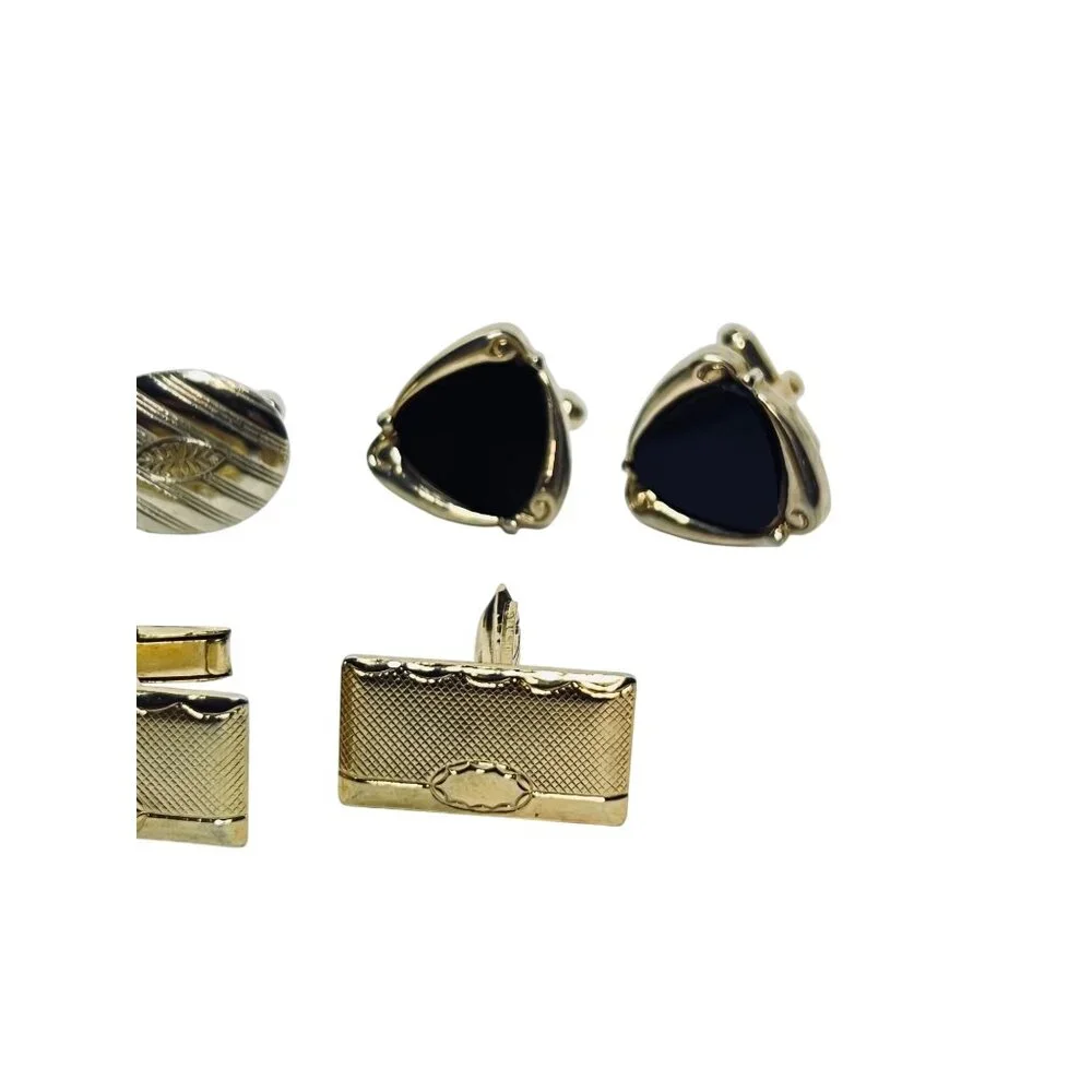 Lot Of 5 Gold Tone Vintage Cufflinks Rectangle Oval Triangle Shapes (6142)